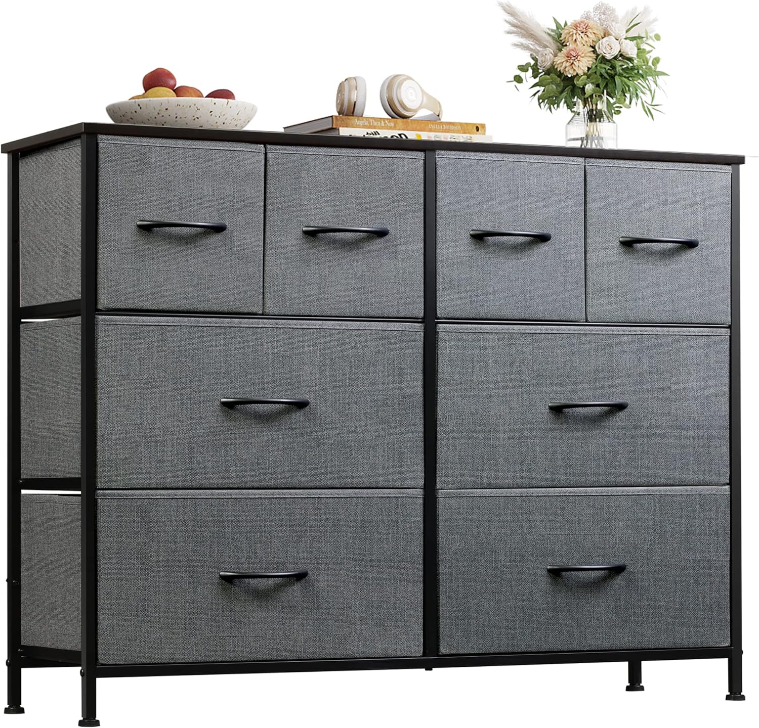 WLIVE Dresser for Bedroom with 8 Drawers, Wide Fabric Dresser for Storage and Organization, Bedroom Dresser, Chest of Drawers for Living Room, Closet, Hallway, Dark Grey