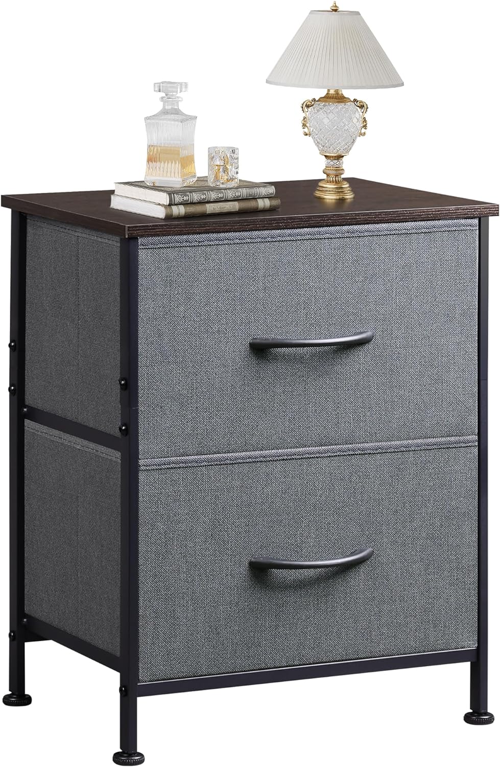 WLIVE Nightstand, 2 Drawer Dresser for Bedroom, Small Dresser with 2 Drawers, Bedside Furniture, Night Stand, End Table with Fabric Bins for Bedroom, Closet, Entryway, College Dorm, Dark Grey