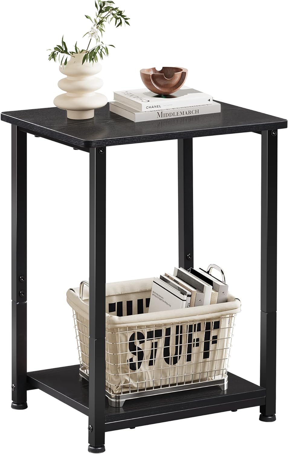 WLIVE 2-Tier Small End Table for Bedroom and Living Room - Modern Side Stand with Open Storage and Sturdy Metal Frame - Easy Assembly (Black, 1 Pack)