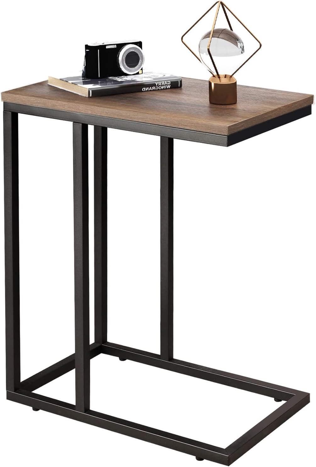 WLIVE Side Table, C Shaped End Table for Couch, Sofa and Bed, Large Desktop C Table for Living Room, Bedroom, Brown