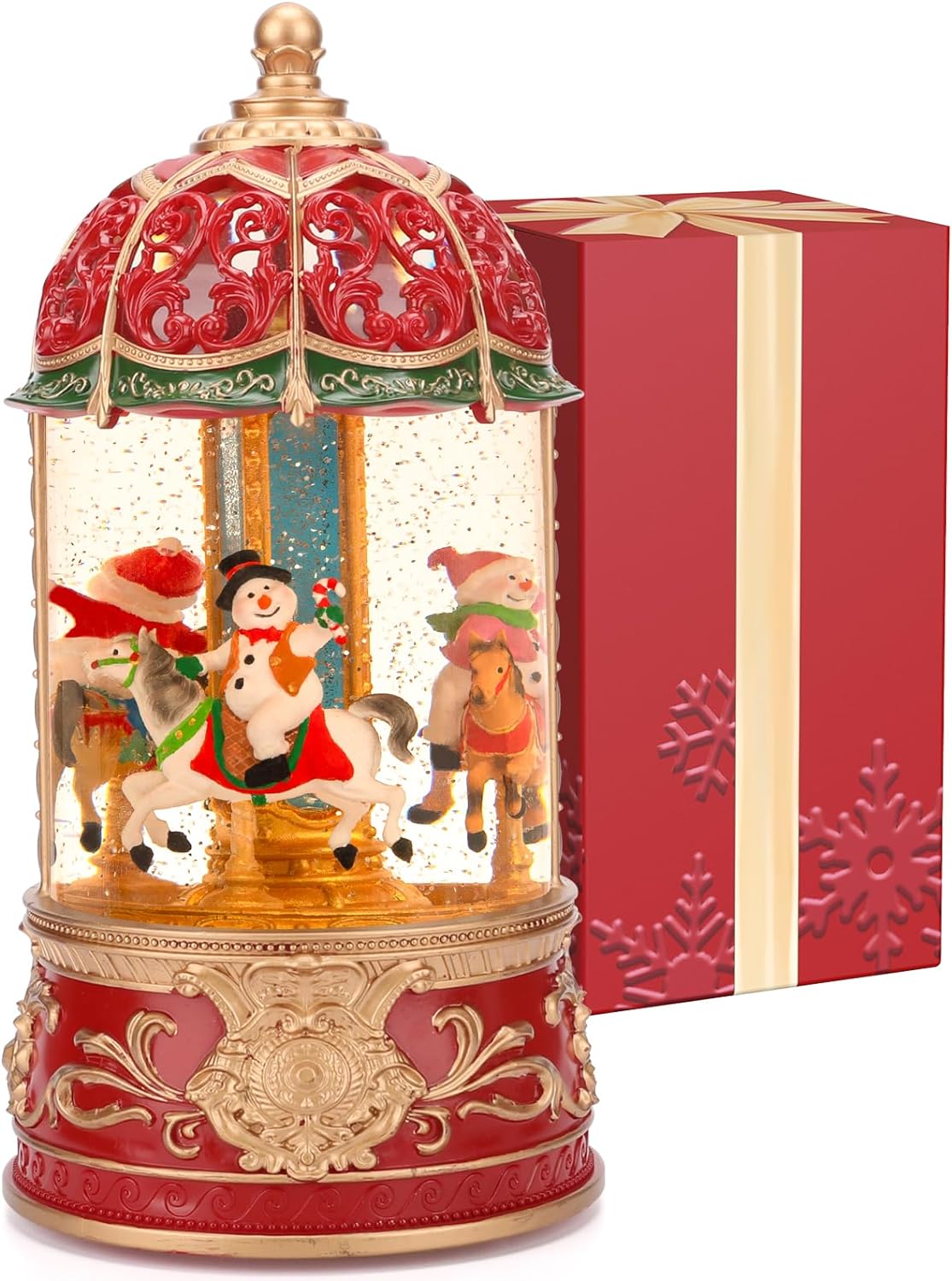 Carousel Snow Globe, Lighted Christmas Snow Globes Lantern, Music Box for Girls,Women, Vintage Carousel Christmas Decoration Indoor Home Dcor & Gift, 6H Timer, USB/Battery Operated