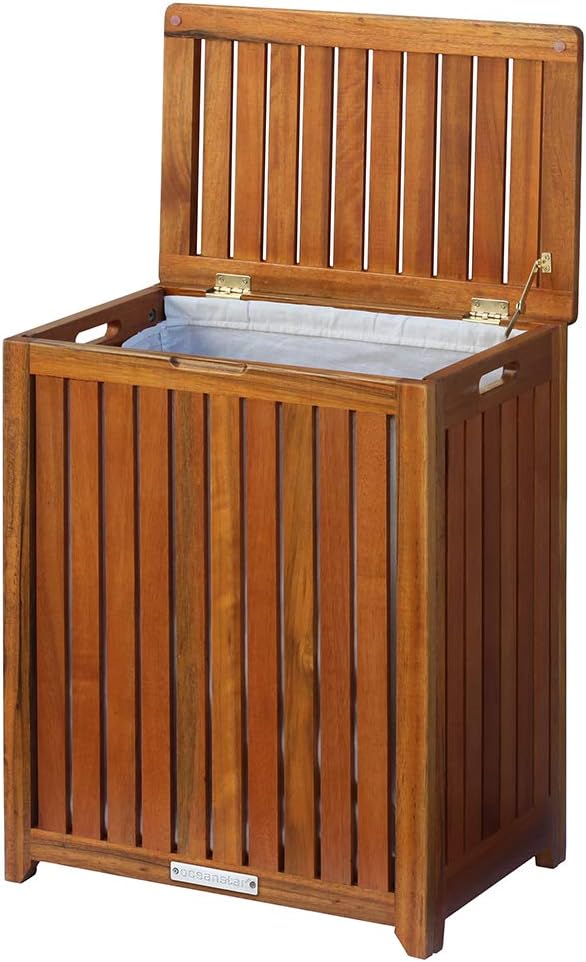 Oceanstar Solid Wood Spa Laundry Hamper 24.75 in high x 20 in Wide x 13.25 in deep, Brown