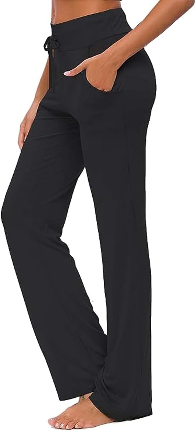 This have a nice wide and flat waistband that does not dig in. The pockets lay flat and don't pooch out. The straight leg is comfortable and flattering. I don't think they'd pass for business casual but they are a step up from traditional body conforming yoga pants. You might be able to dress them up if you are fashion savy. I am not at all but I imagine a nice belted blouse and professional shoes might just bring it up to professional. They washed and dried just fine too. A black pair may be ju