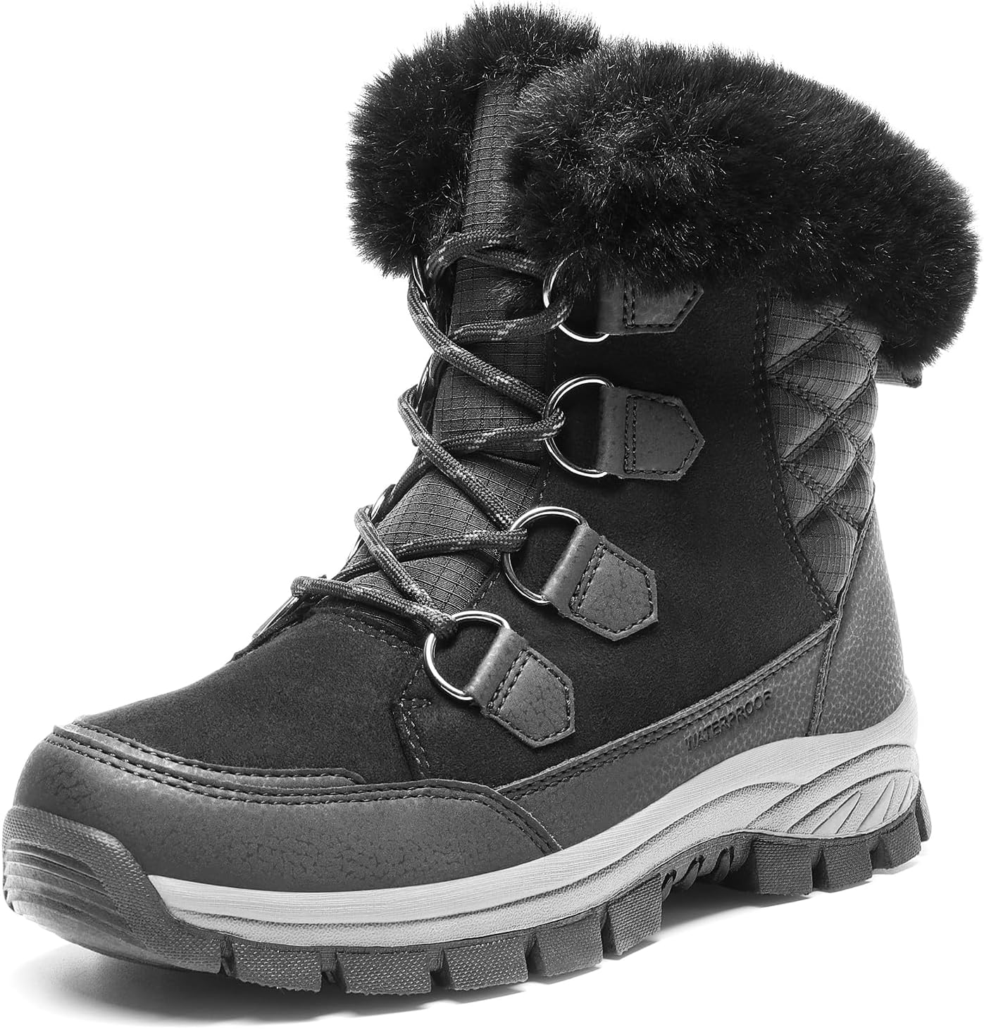 DREAM PAIRS Waterproof Snow Boots for Women, Faux Fur Cozy Warm Insulated Winter Boots Lace Up Mid-Calf Outdoor Shoes for Walking Hiking