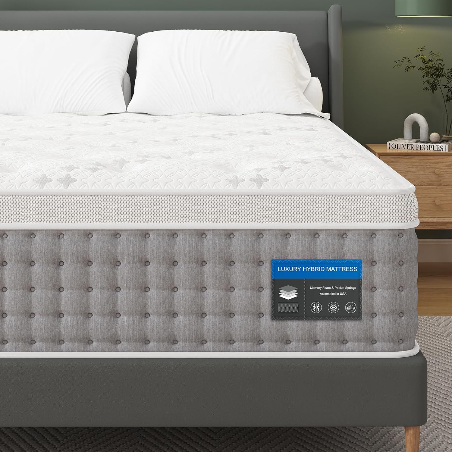 Sleepmax 14 Inch Queen Mattress - Hybrid Bed Mattress in a Box - Memory Foam with Individual Pocket Springs - Made in USA - Fiberglass Free Motion Isolation Firm Mattress