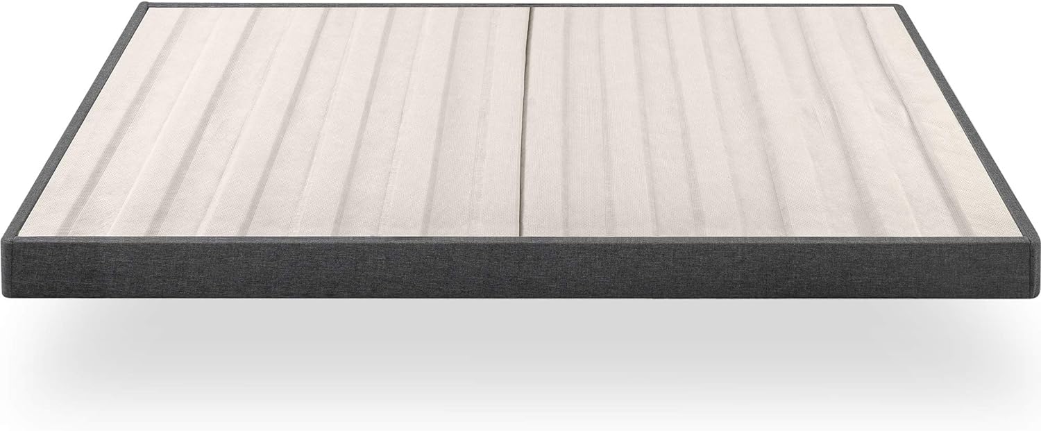 ZINUS Upholstered Metal and Wood Box Spring / 4 Inch Mattress Foundation / Easy Assembly / Fabric Paneled Design, Queen, Grey