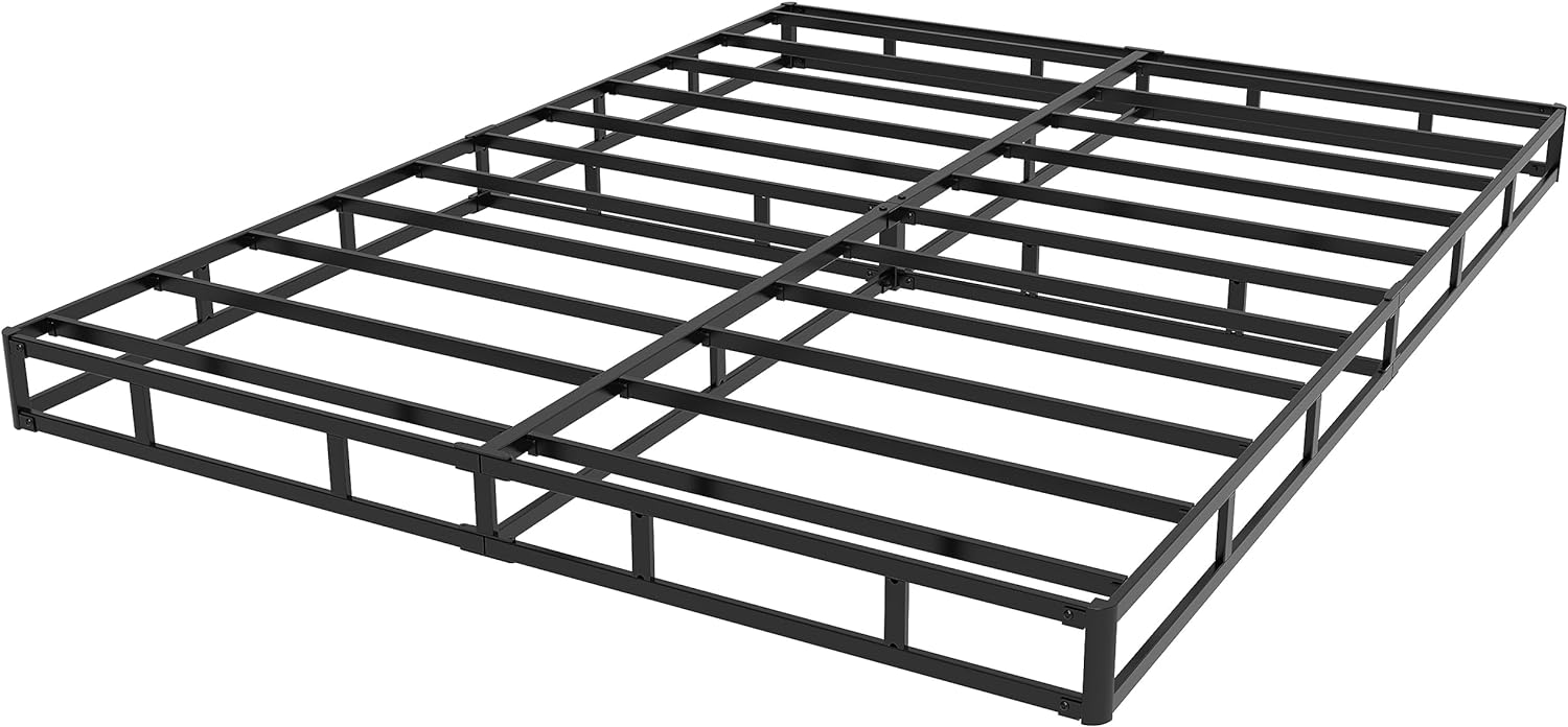 EMODA 4 Inch Full Box Spring Bed Base, 3000 lbs Heavy Duty Metal Mattress Foundation with Fabric Cover, Easy Assembly, Black