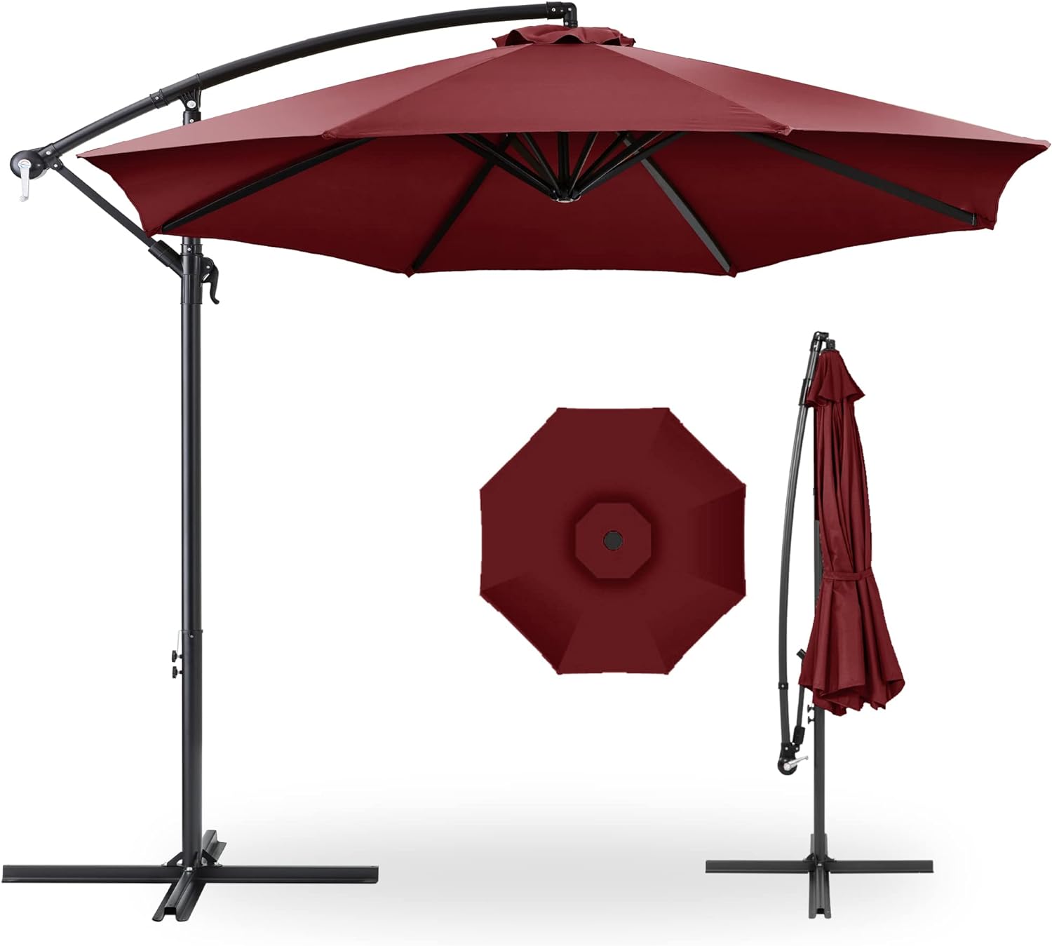 We bought this umbrella and have had it on our patio through the summer. It has held it' color in our hot Louisiana sun and made it through a few storms. We are pleased with the quality of the frame and the fabric. It is easy to operate and is a great size to cover our L shaped seating area.