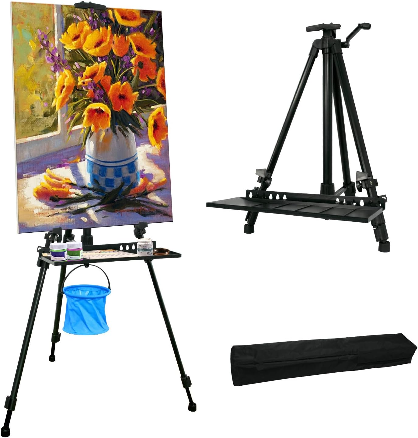 STANDNEE Artist Easel Stand Painting Stand Art Easel, 20to 61 Art Easel for Painting Canvase & Displaying, Aluminum Adjustable Height Display Tripod with Portable Bag/Folding Keg/Apron.(Black)