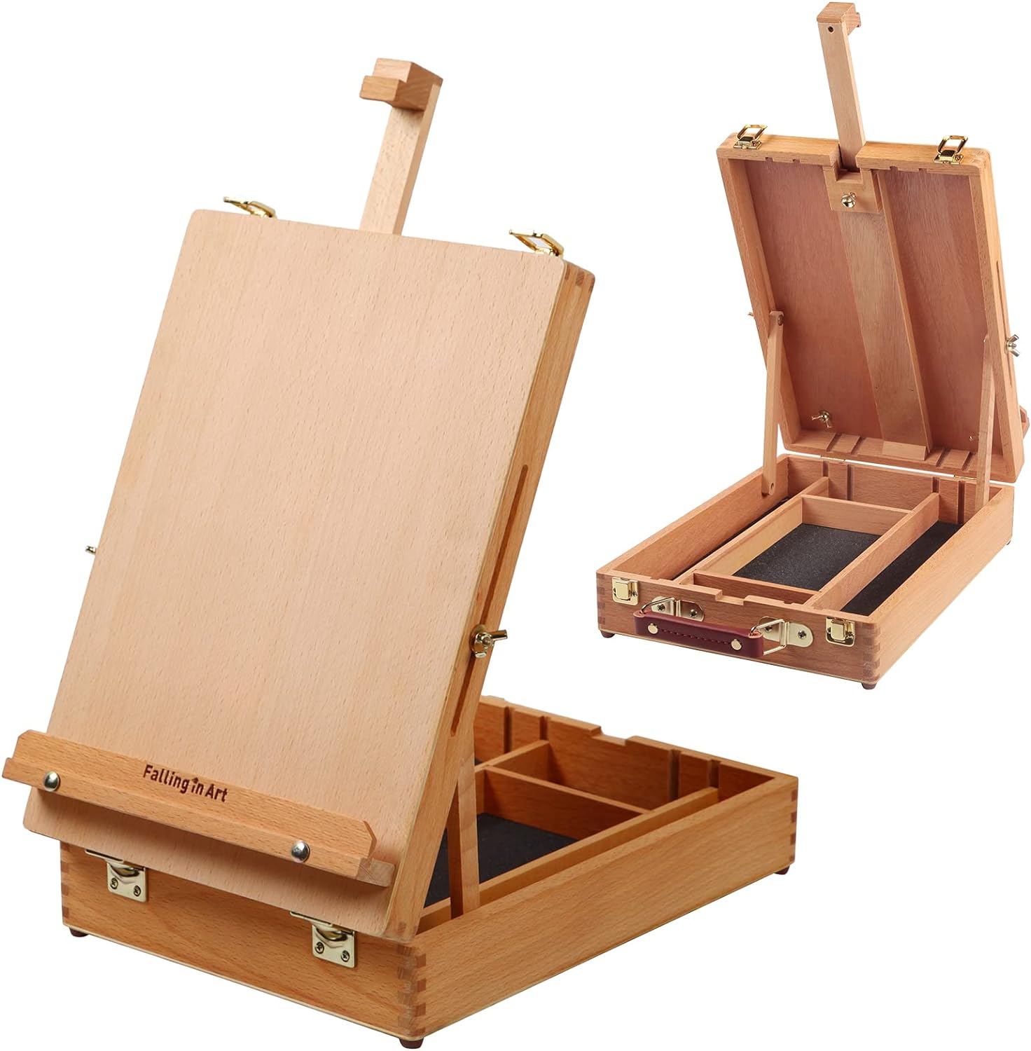 Falling in Art Wooden Tabletop Easel, Solid Wood Sketchbox Desktop Easel for Painting, Portable Art Drawing Easel for Beginners and Professionals