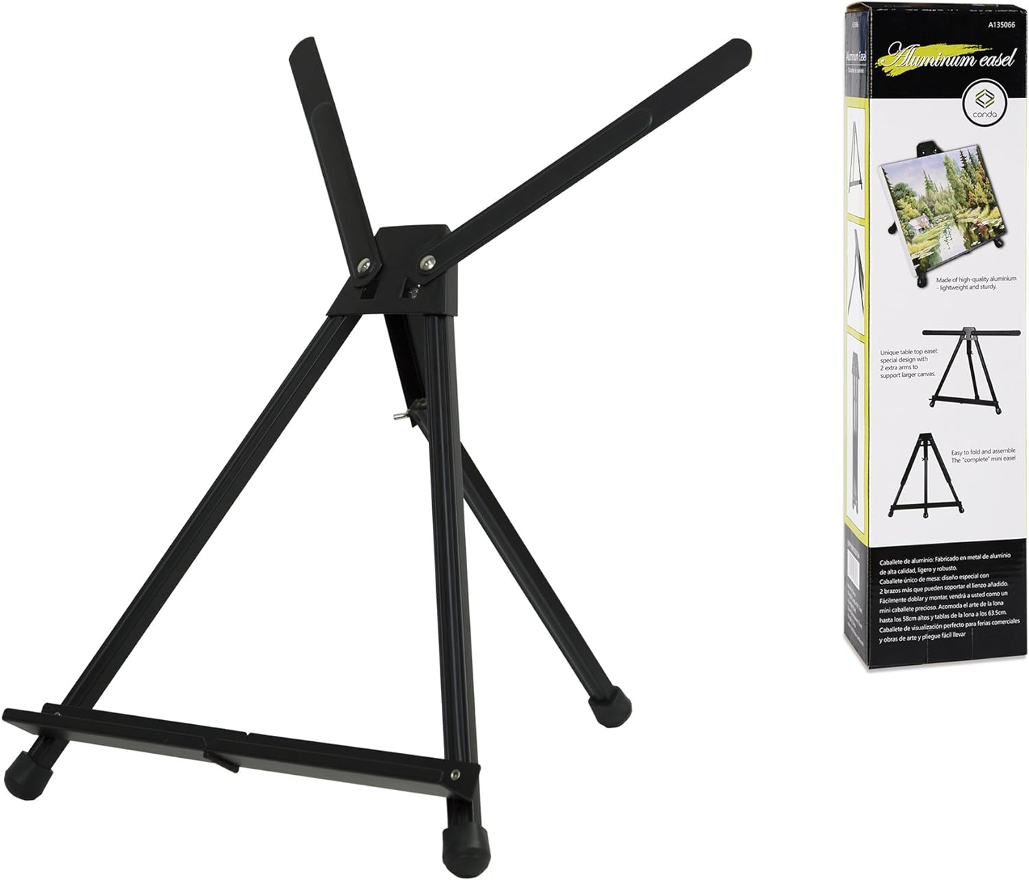 Conda Aluminum Tabletop Easel, Portable Tripod Display Stand Adjustable Height from 15 to 21 with Extension Arm Wings, Desktop Display Easel for Canvas, Paintings, Photos, Signs