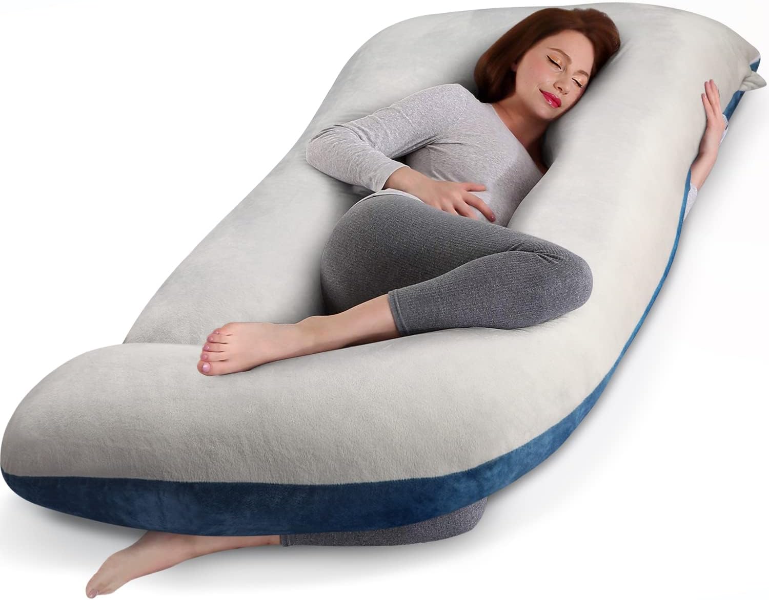 cauzyart Pregnancy Maternity Pillows for Sleeping 55 Inches U-Shape Full Body Pillow Support - for Back, Hips, Legs, Belly for Pregnant Women with Removable Washable Velvet Cover