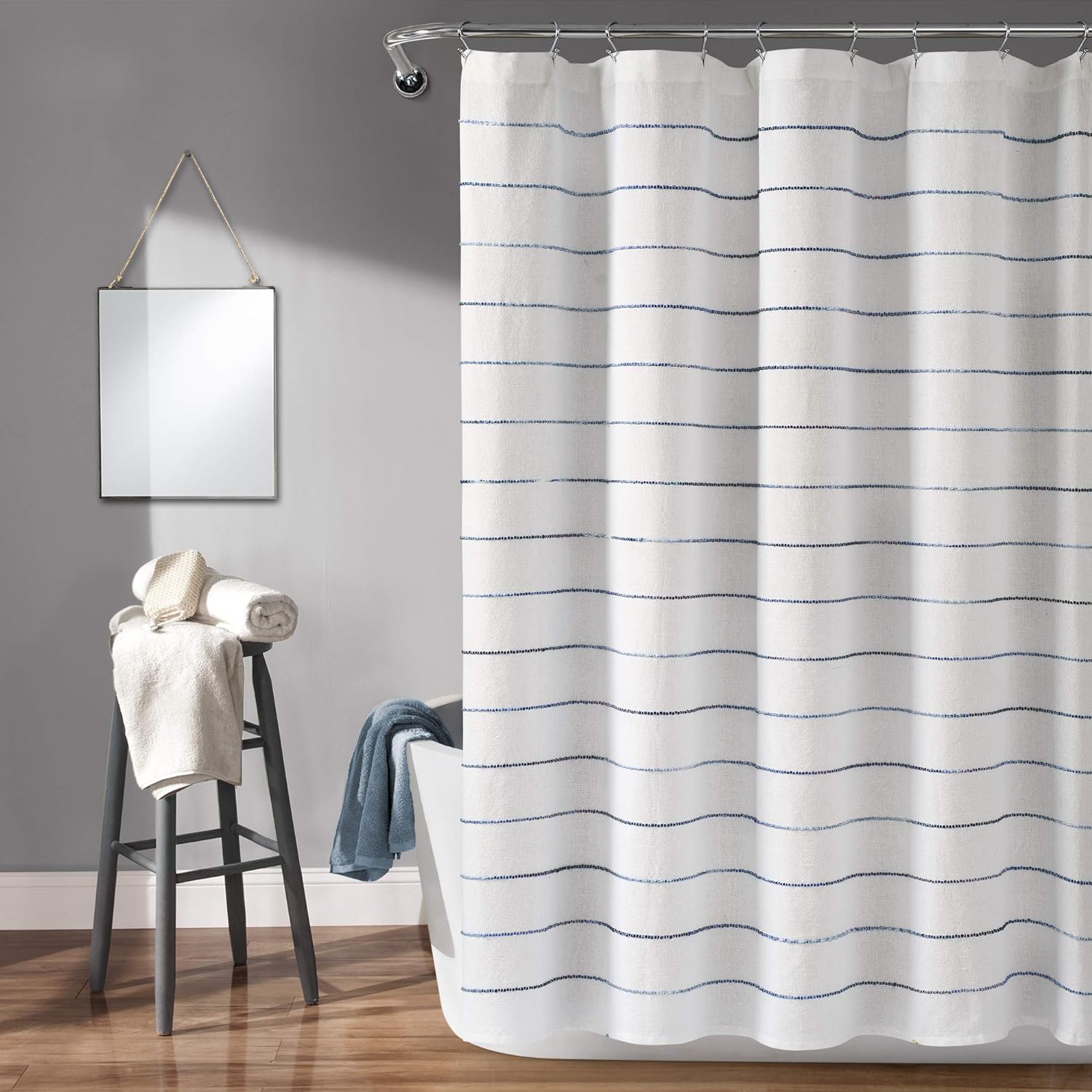 Lush Decor Ombre Stripe Yarn Dyed Cotton Shower Curtain, 72 x 72, Navy