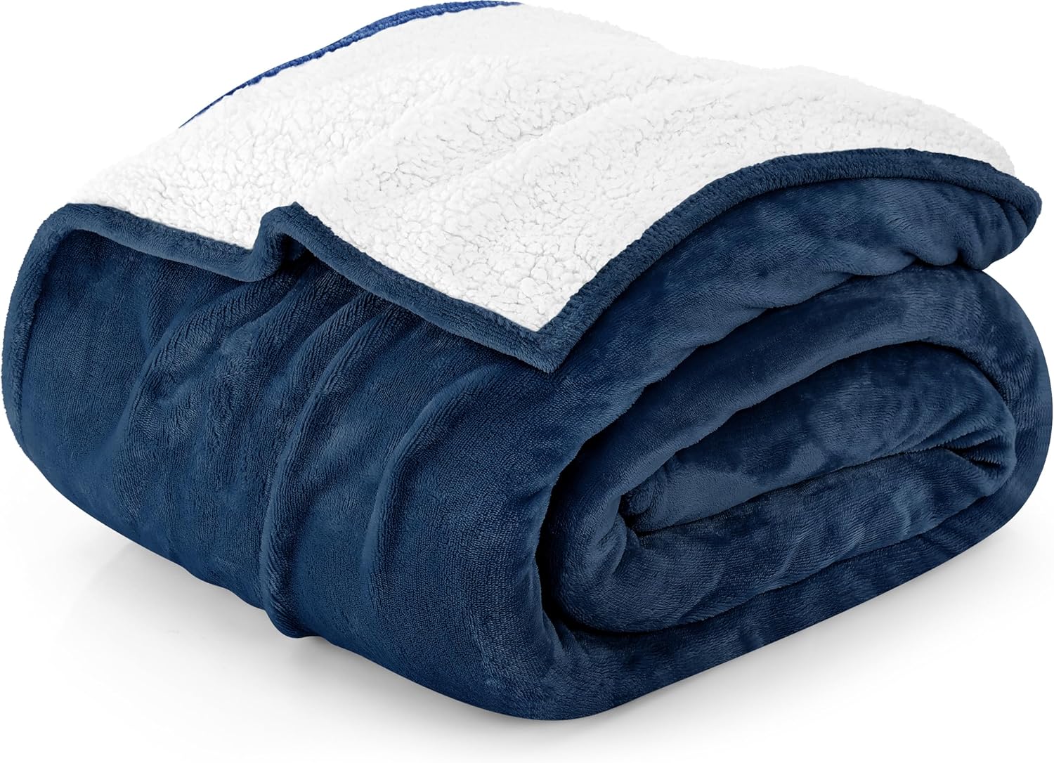 Utopia Bedding Sherpa Blanket Queen Size [Navy, 90x90 Inches] - 480GSM Thick Warm Plush Fleece Reversible Blanket for Bed, Sofa, Couch, Camping and Travel