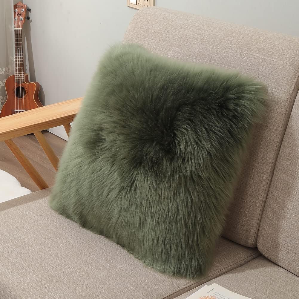 LLB Luxury Genuine Sheepskin Throw Pillow Covers Soft Fluffy Solid Decorative Square Couch Pillow Cover 18