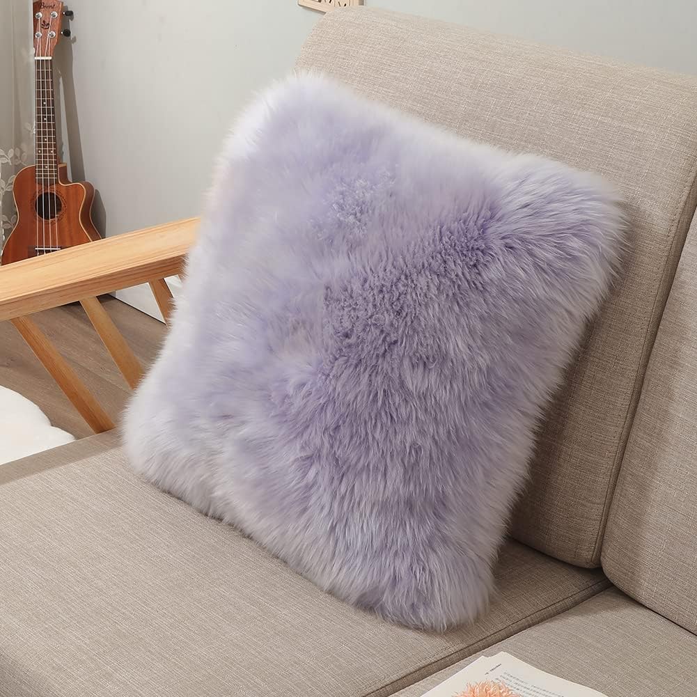 LLB Luxury Genuine Sheepskin Throw Pillow Covers Soft Fluffy Decorative Square Couch Pillow Covers 18