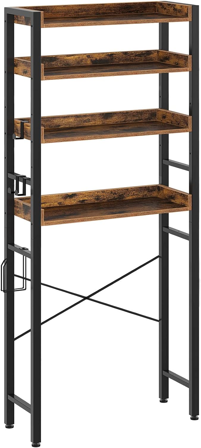 Rolanstar Over The Toilet Storage Rack, 4-Tier Bathroom Space Saver with Adjustable Shelves, Bathroom Organizer for Bathroom Washroom, Rustic Brown