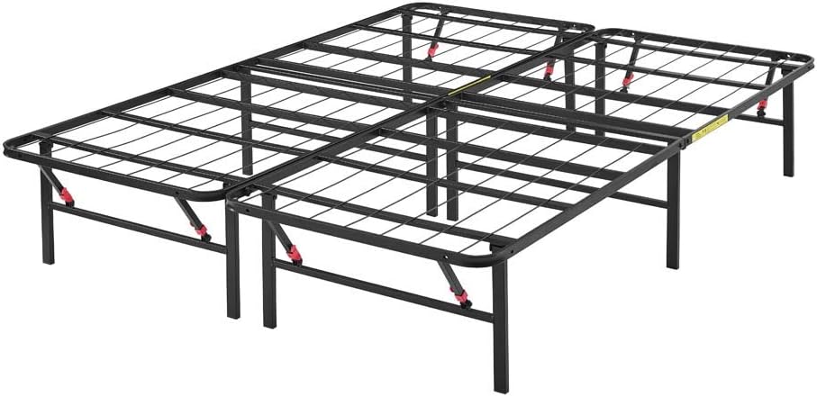 Amazon Basics Foldable Metal Platform Bed Frame with Tool Free Setup, 14 Inches High, Sturdy Steel Frame, No Box Spring Needed, Queen, Black