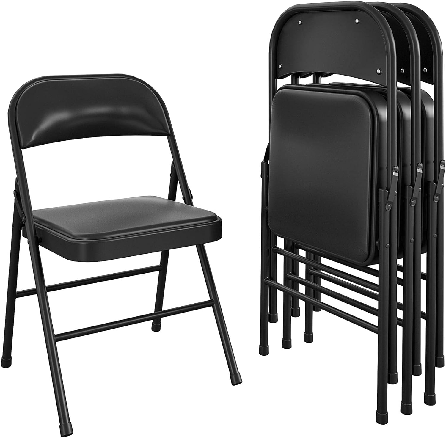 CoscoProducts COSCO Essentials Vinyl Padded Seat & Back Folding Chair, Double Braced, 4 Pack, Black