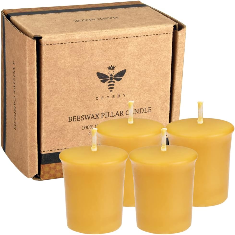 Pure Beeswax Votive Candles-4 Pack Natural Votives for Home Room Decor Party Wedding Spa