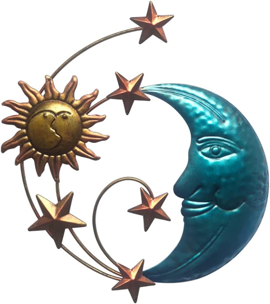 BYNNIX Metal Sun Moon Face Statue Art Wall Hanging Ornaments Home Balcony Bedroom Indoor Outdoor Garden Office Decorations sun moon statue hanging ornaments