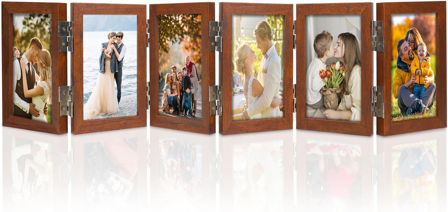 ZEEYUAN 4x6 Picture Frame 6 Folding Hinged Picture Frame, 4x6 Double-side Picture Frame Holds 12 Photos, Family Collage Photo Frame for Desktop Display