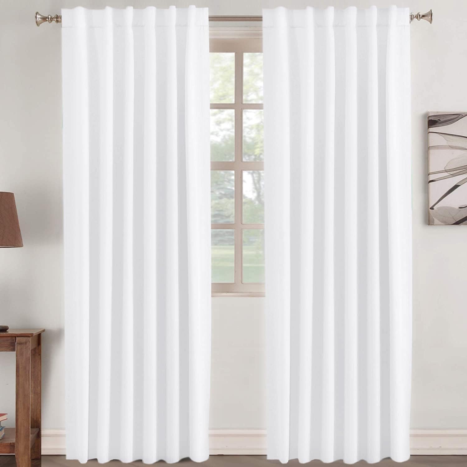 Turquoize White Curtains 84 Inch Long Room Darkening Curtains for Bedroom Thermal Insulated Back Tab Rod Pocket Black Out Curtains for Living Room, Pure White, 52 W x 84 L, 2 Panels