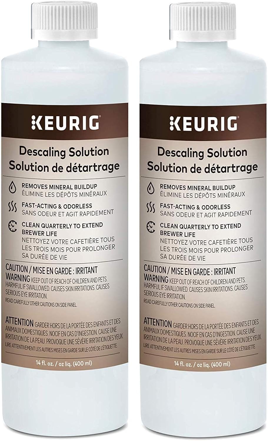 This works so well! The instructions were very clear and I followed them exactly. I've used one bottle of this descaler on my ~ 2 years old Keurig (which had tons of hard water scale built up). Now the tank is clean and the inner workings of the machine are functioning better-- the 