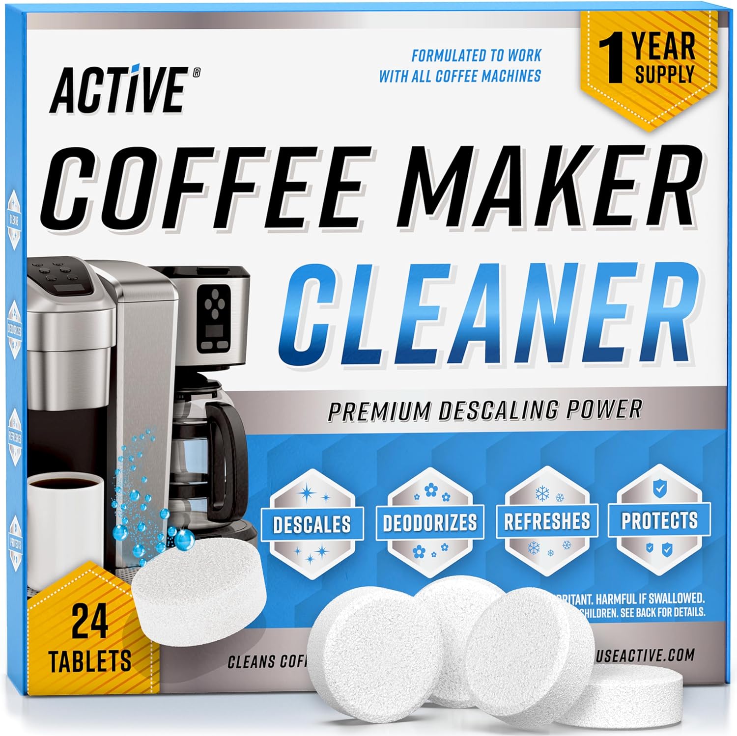 These are effervescent tablets, so need to pay for water and bottles. There are 12 tablets, so 10 treatments for my Keurig single-cup coffee maker. Just pop one tablet into a full water tank and run the solution through the cleaning cycle. Ill definitely order again when I use these up.