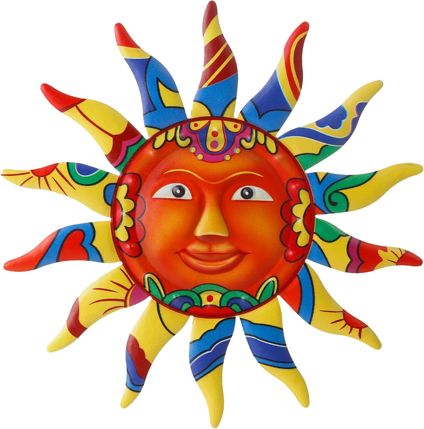 VEWOGARDEN 12.7 Inches Metal Sun Wall Art Decor Hanging for Indoor Outdoor Home Garden Colorful Sun Face Sculptures & Statues Yellow