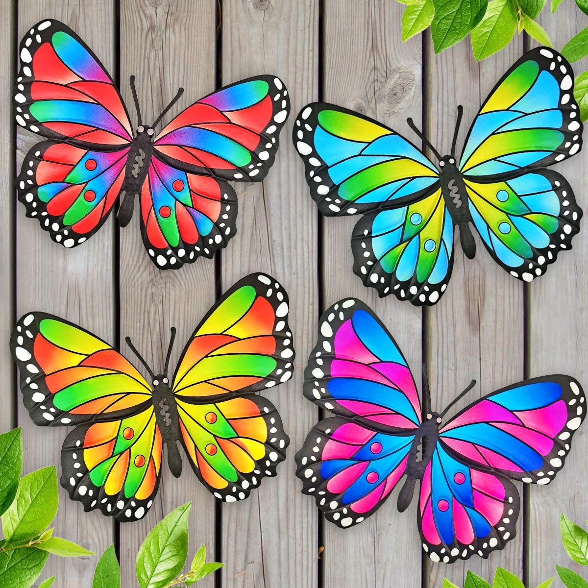 Kggetr Metal Butterfly Wall Art Decor - 9.8 inches Outdoor Wall Art Decorations for Fence Garden Backyard Bedroom Patio Living Room,Gift for Mom Dad Friends(4 Pack)