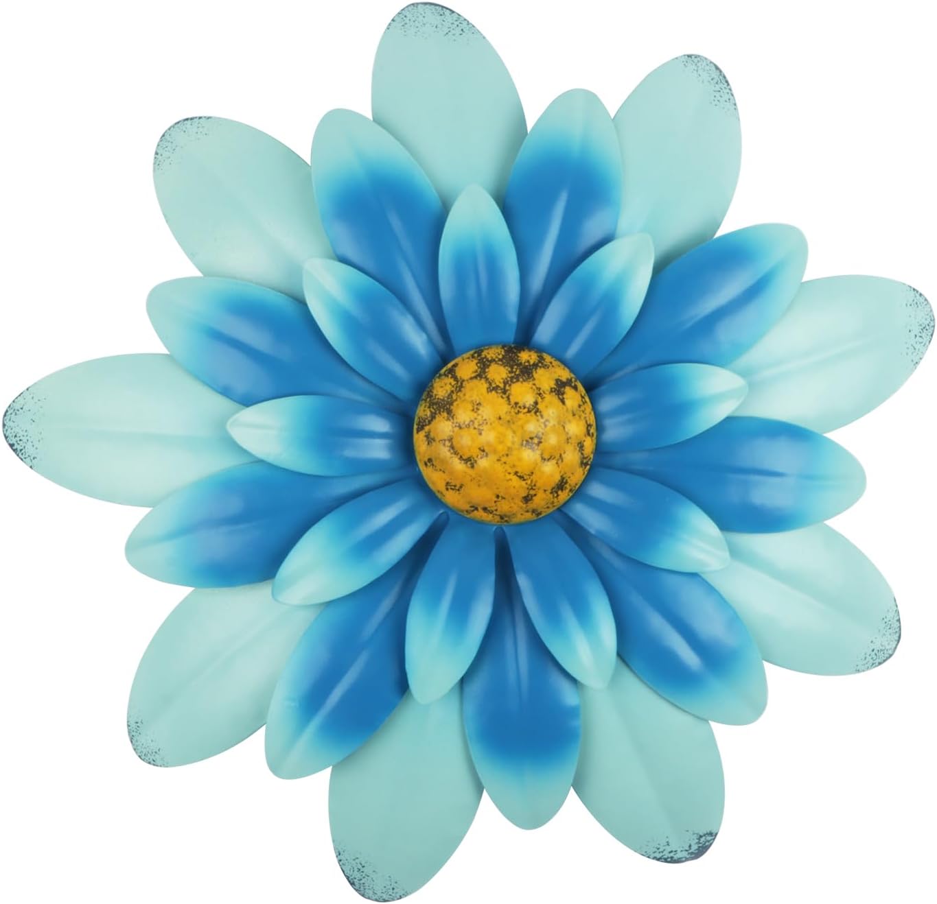 YIYA 12 Metal Flower Wall Decor Multiple Layer Flower Wall Art Wall Art Decorations Hanging for Balcony Patio Porch Bedroom Living Room Garden (Blue)