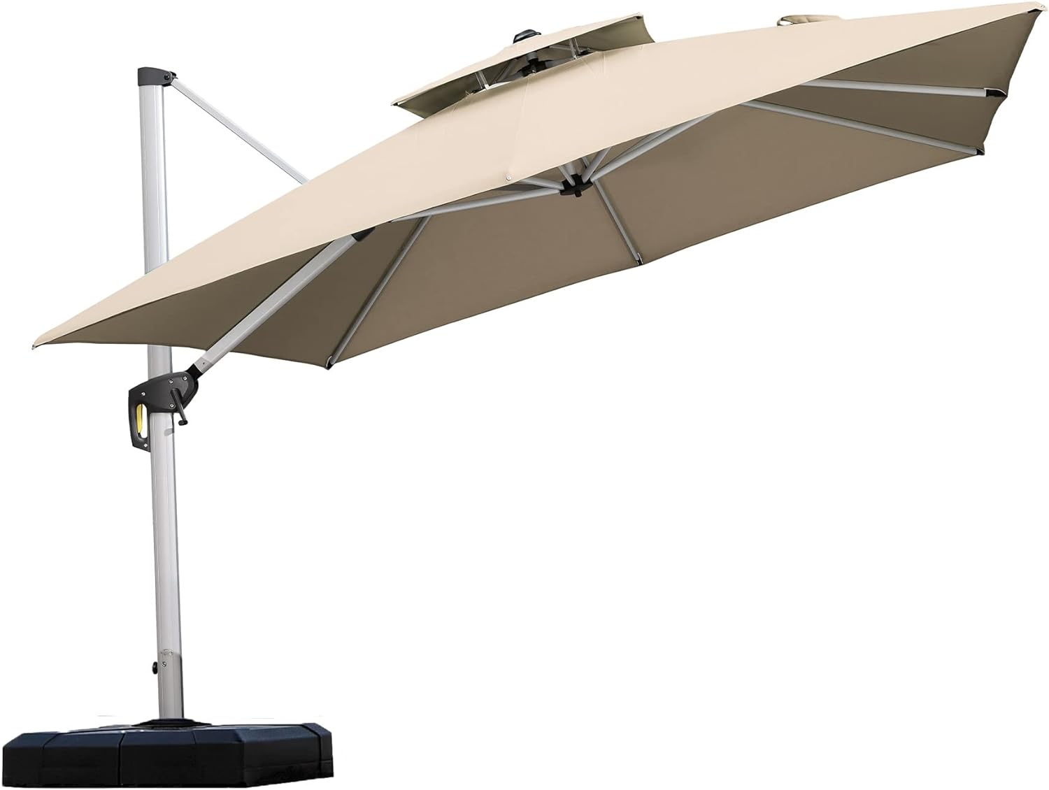 PURPLE LEAF 10ft Patio Umbrella Outdoor Square Large Cantilever Windproof Offset and Heavy Duty Sun Umbrella for Garden Deck Pool, Beige