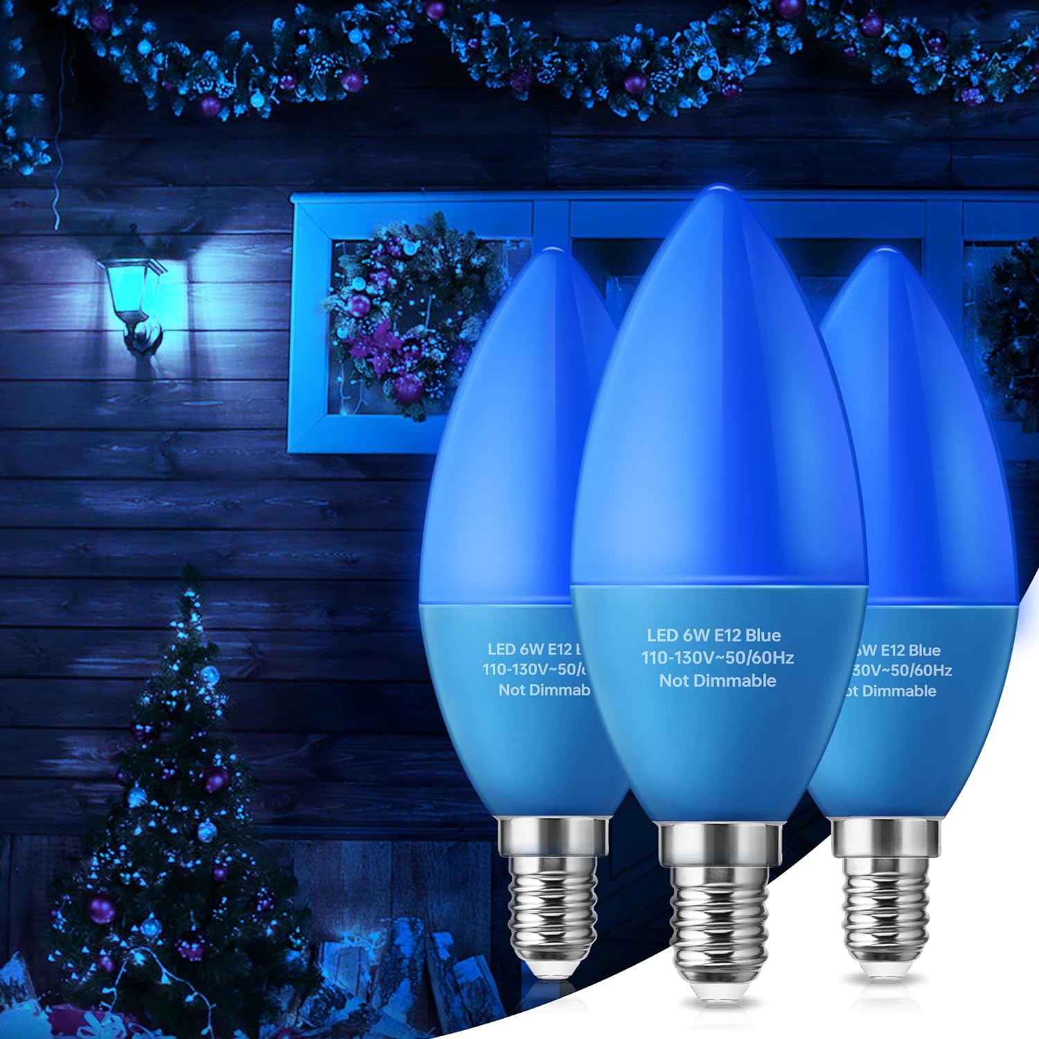 KINDEEP LED Candelabra Blue Light Bulb, 6W Equivalent 40 Watt Candle Blue LED Bulbs, E12 Base Chandelier Light Bulbs for Home Ceiling Fan Outdoor Porch Party Mood Lighting, Non-Dim, 3 Pack