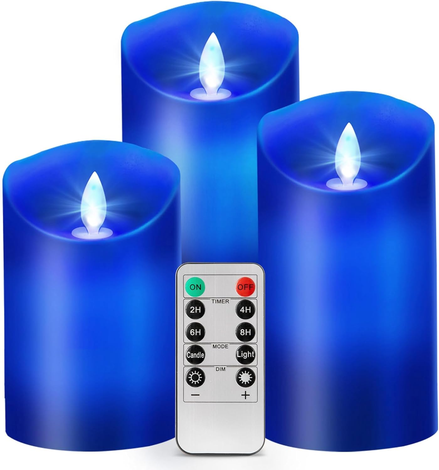 Windshell Real Blue Flame Candles(Blue LED Inside), Remote Control/Moving Wick Design, Real Wax Flameless Royal Blue Pillar Candle, Battery Operated, Timer and Dimmable