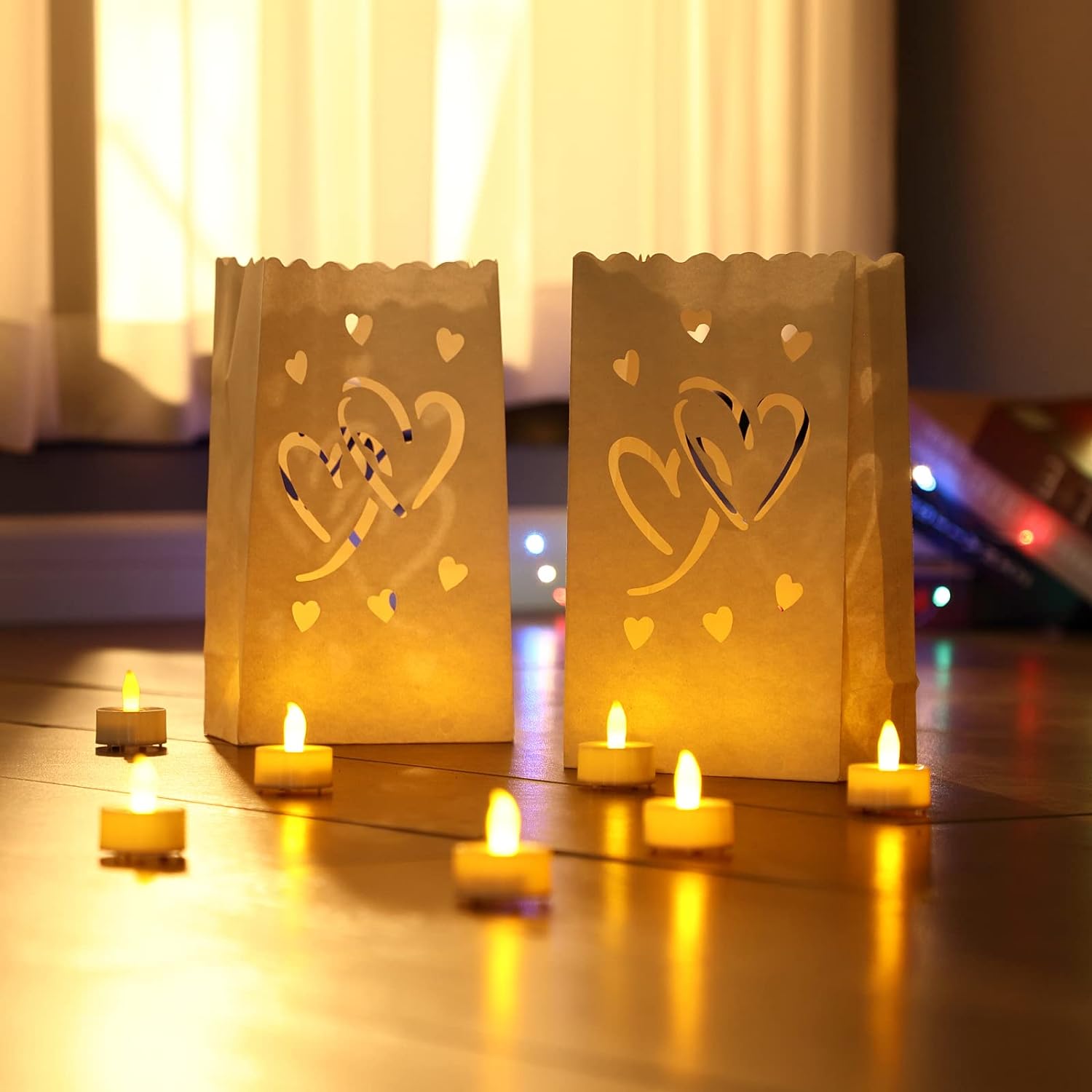 Ihomepark 24 Flameless LED Candle Lights with 12 Luminary Bags, Electric Tea Candle Set for Thanksgiving Day, Christmas Day, New Year, Wedding, Party, Birthday & Valentine' Day