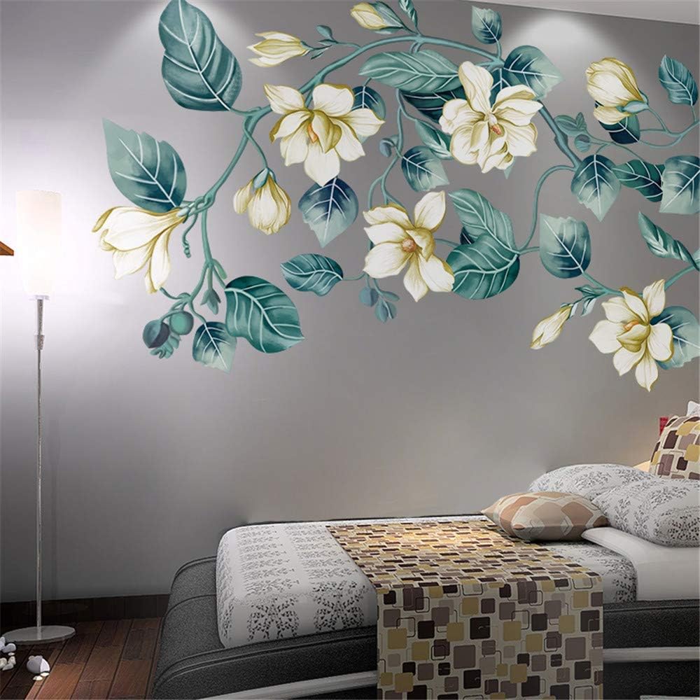 Amaonm Removable DIY 3D Blue Flower Vine White Floral Leaf Art Decor Kids Room Wall Sticker Girls Teens Bedroom Living Room Wall Decals Nursery Rooms Walls Mural Peel Stick Decor 4 Sheets of 12x18