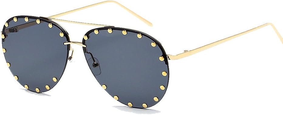 BVAGSS Women Rimless Oversized Studded Sunglasses Gradient Color Lens Rivet Fashion Lightweight Design WS027