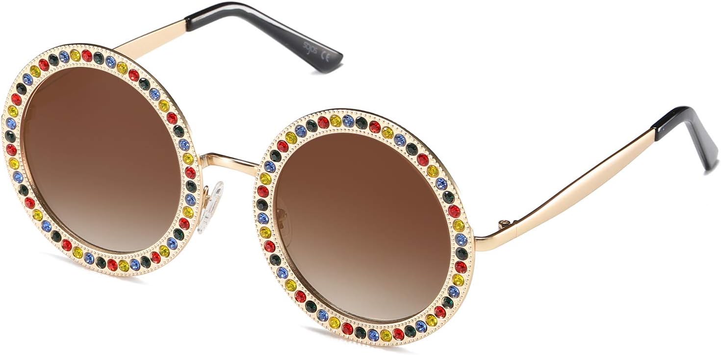 SOJOS Shining Oversized Round Rhinestone Sunglasses Festival Gem Sunnies SJ1095