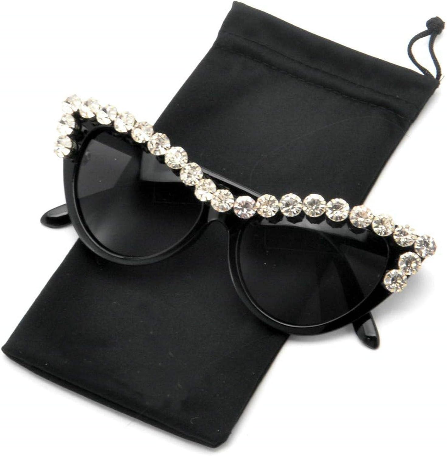 mincl/ Bling Sunglasses Crystal Rhinestone Shades Retro Half Rim Women Cat Eyewear