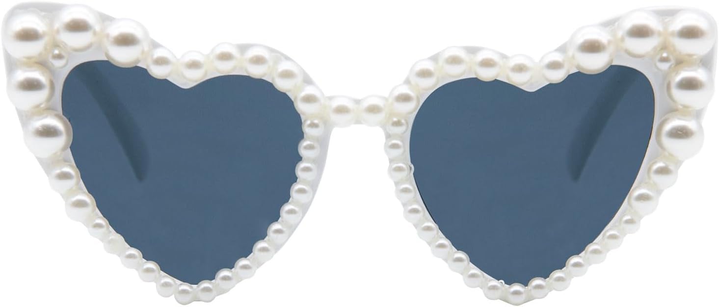 LJCZKA Luxury Love Pearl Sunglasses Women Heart Shaped Cat Eye Sun Glasses Party Festival Shimmering Bling Eyewear