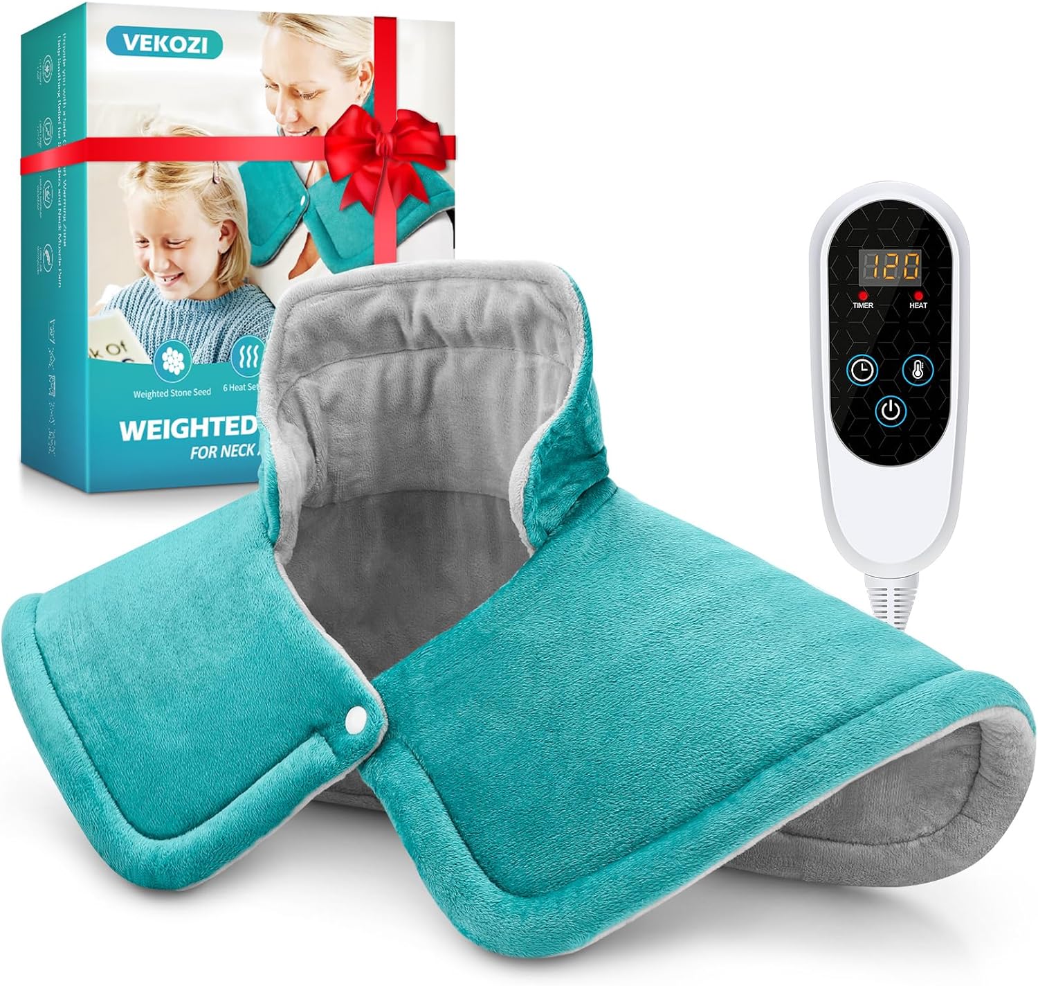 Heating Pad for Neck and Shoulders, 2lb Weighted Neck Heating Pad for Back Pain Relief, 6 Heat Settings 4 Auto-Off, Gifts for Women Men Mom for Christmas, Birthday, Mothers Day,17x23 Blue