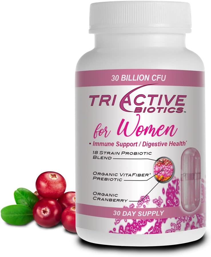 Essential Source Triactive Biotics for Women - Probiotics for Women with 18 Strains, Organic VitaFiber Prebiotic & Cranberry to Digestive Support, Immune Defense, Urinary, Vaginal Health - 30 Capsules