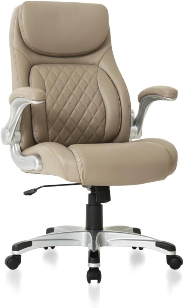 Nouhaus  Posture Ergonomic PU Leather Office Chair. Click5 Lumbar Support with FlipAdjust Armrests. Modern Executive Chair and Computer Desk Chair (Taupe)