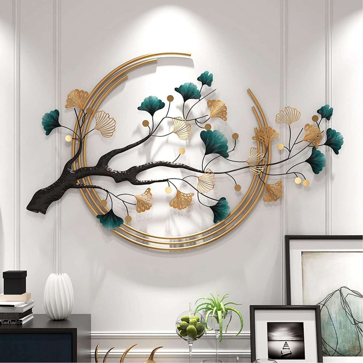 Futyli Large Metal Wall Decor 3D Wall Art Decor Modern Metal Wall Sculptures Vertical 53 Ginkgo Leaf Metal Art Wall Decor for Living Room Dining Room Bedroom Wall Art Decor