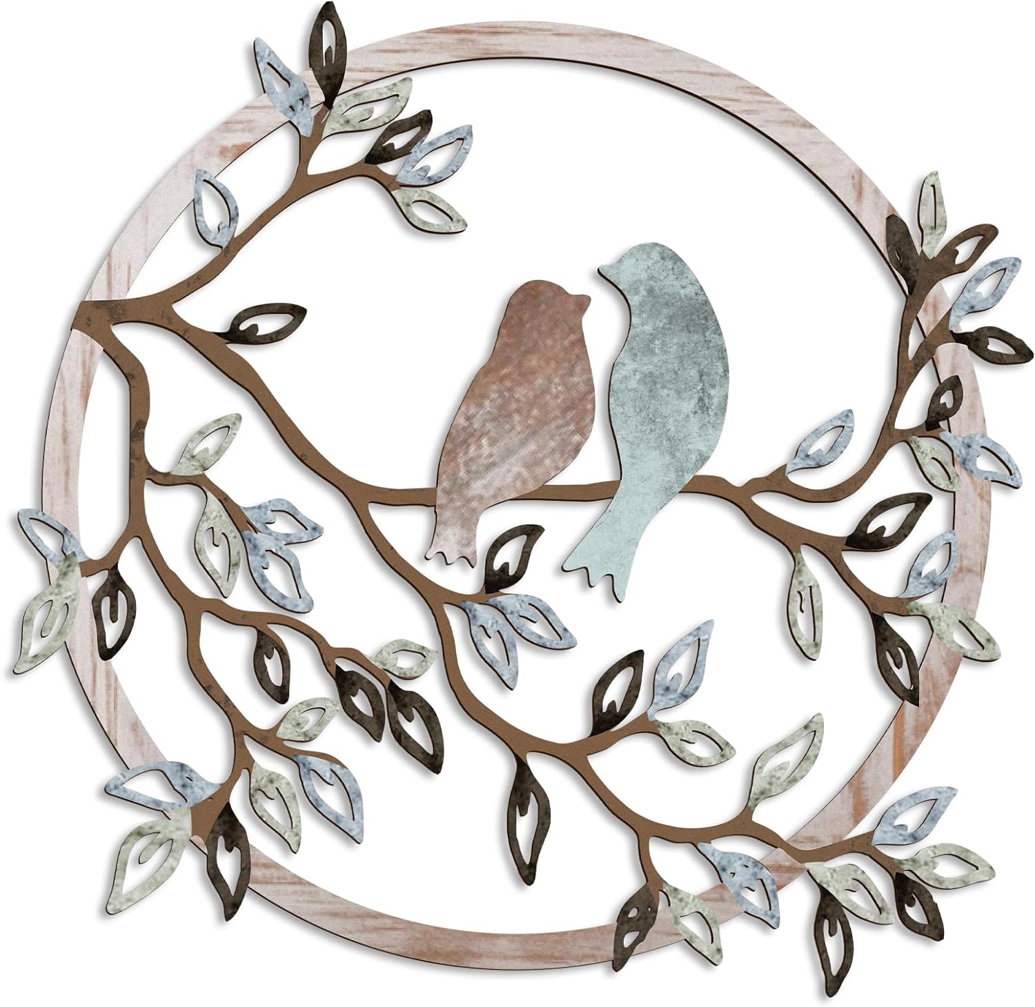 Ferraycle Metal Wall Art Bird on Tree Branch Bird Wall Silhouette Bird Wall Art Decor for Living Room Garden Bedroom Office Home Wall Housewarming Party Decor (Fresh Color,Classic Style)