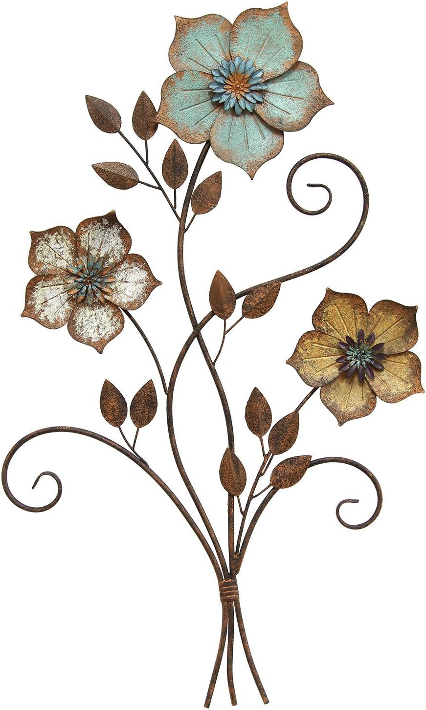 Stratton Home Decor S02369 Tricolor Flower Wall Decor, 19.25 W x 1.50 D x 30.00 H, Multi