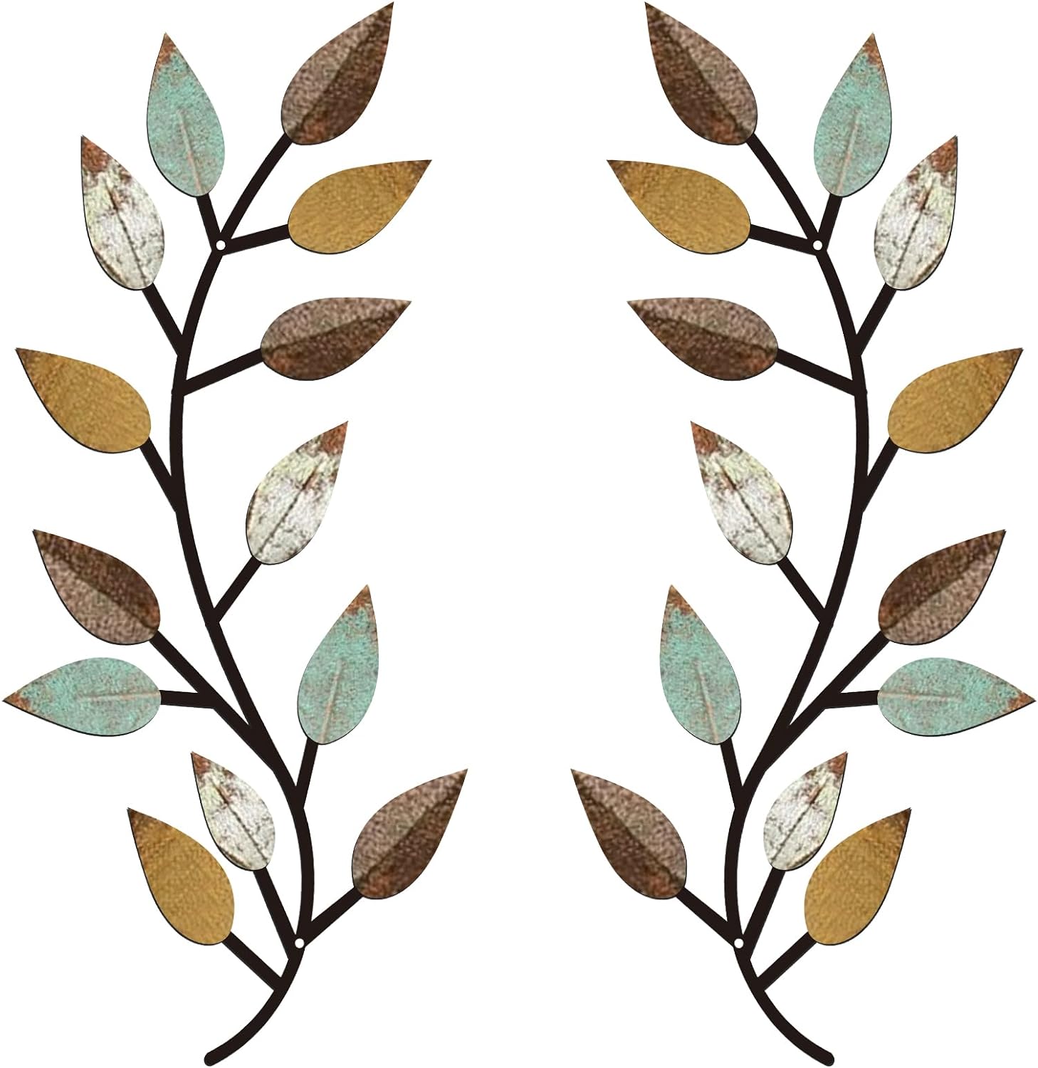 2 Pieces Metal Tree Leaf Wall Decor Vine Olive Branch Leaf Wall Art Wrought Iron Scroll Above The Bed, Living Room, Outdoor Decoration (Bright Colors)