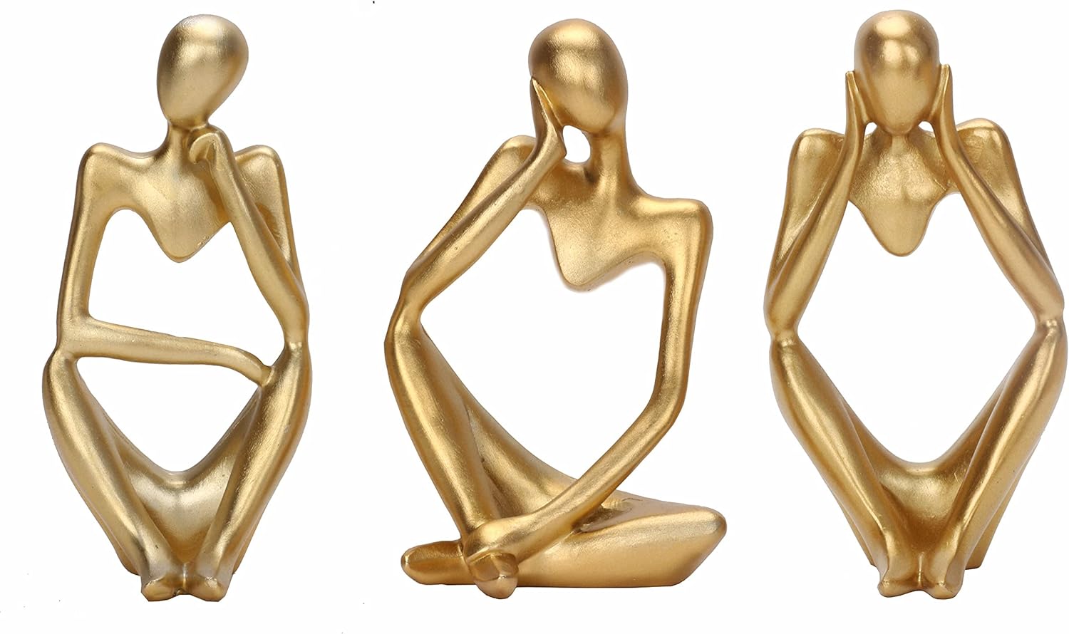 Dawbun 3 Piece The Thinker Statue Gold Decor Accents Abstract Sculpture Bookshelf Decor Gold Resin Thinker Statues for Home Office Desk Desktop Living Room Decor Collection Cute Accent Figurine