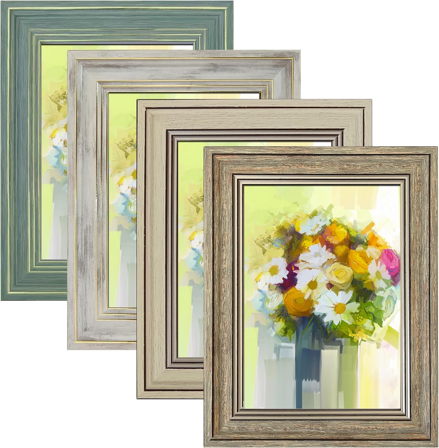 LUCKYLIFE 5x7 Picture Frame Set of 4, Rustic Farmhouse Picture Frames for Table or Wall Hanging